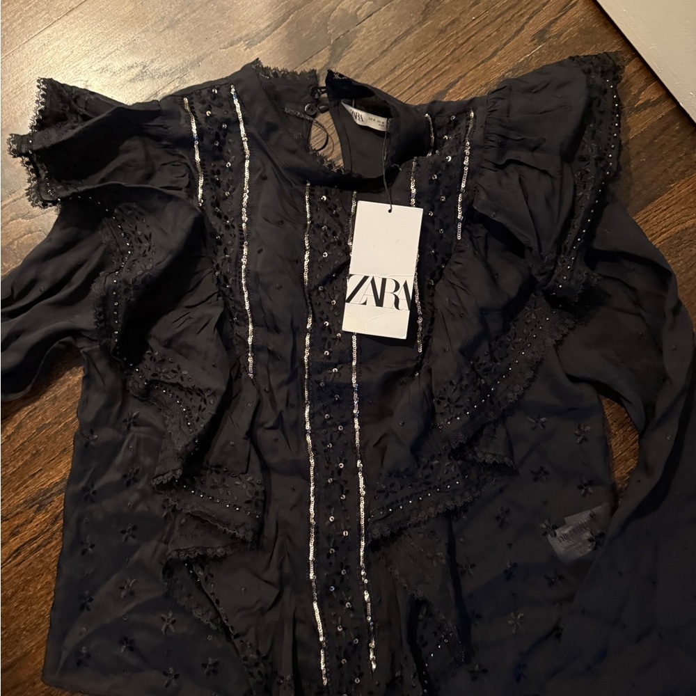 Zara Black Lace Detail Women's Top